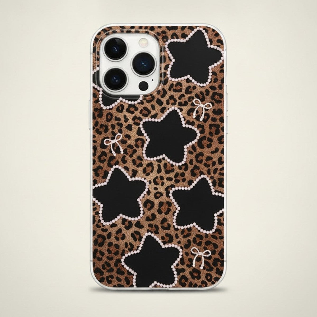Leopard Star Pearl Bow Stylish Phone Case for iPhone – tech (view 1)