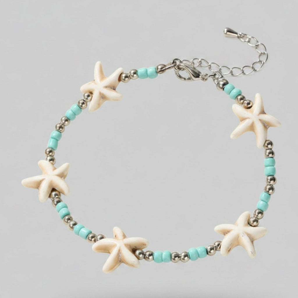 Starfish Beaded Turquoise Pearl Anklet – jewelry (view 1)