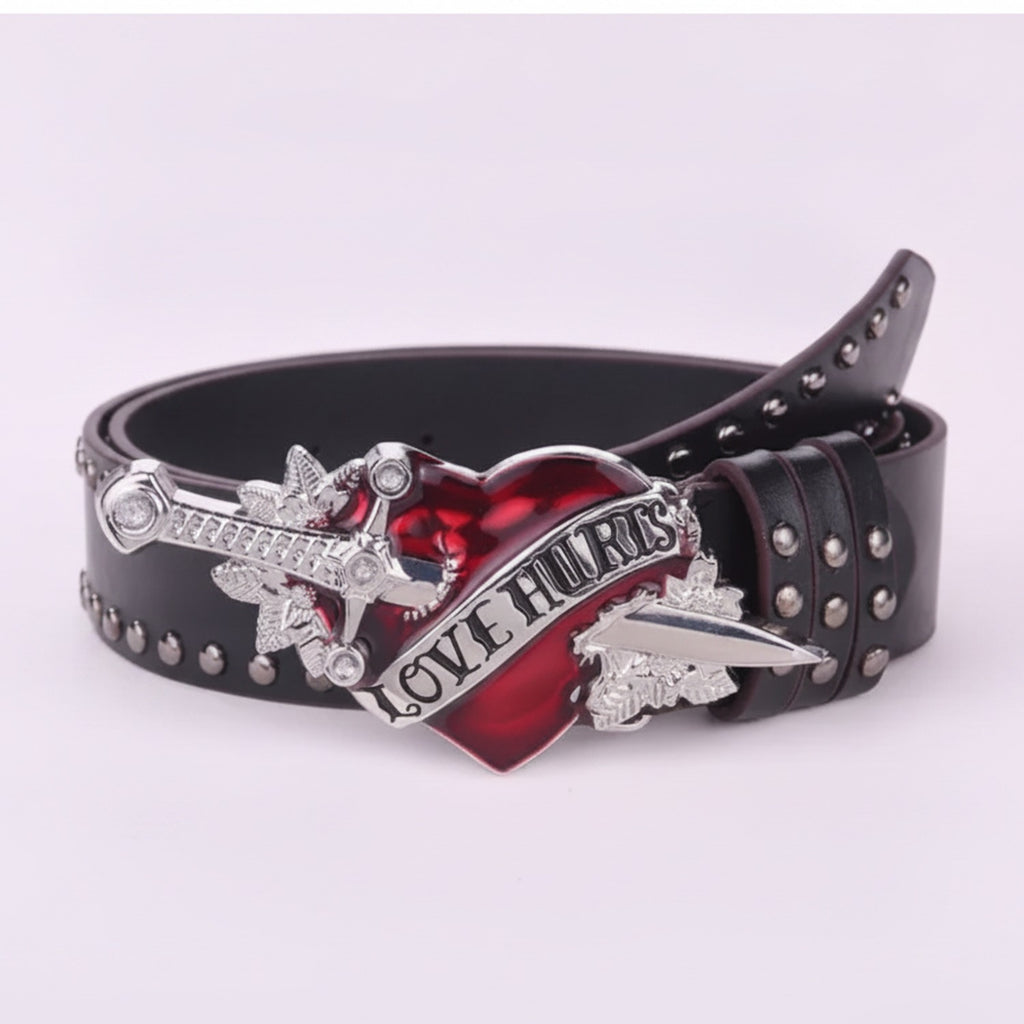Black Leather Heart Dagger "Love Hurts" Belt – scarves & belts (view 1)