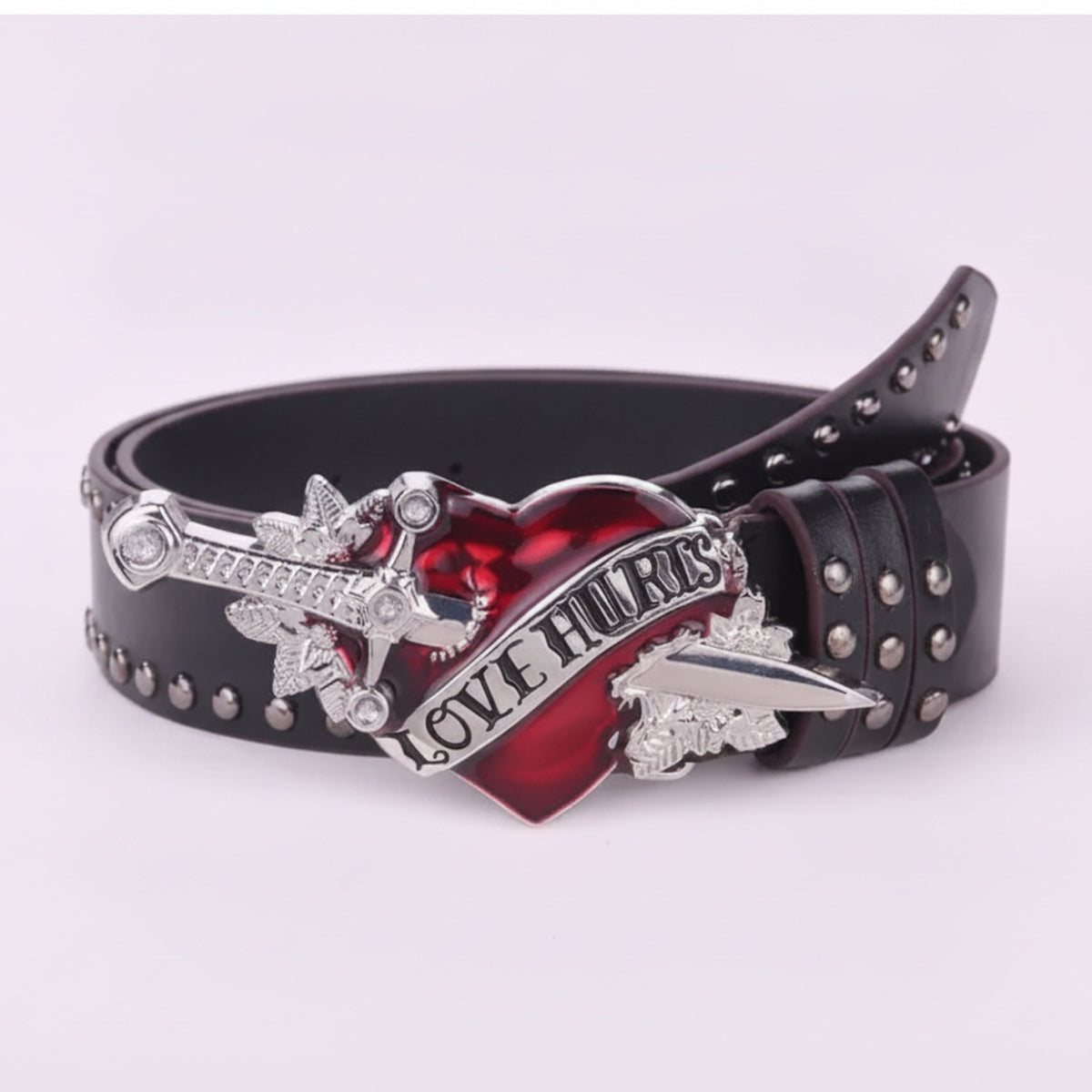 Black Leather Heart Dagger "Love Hurts" Belt – scarves & belts (view 1)