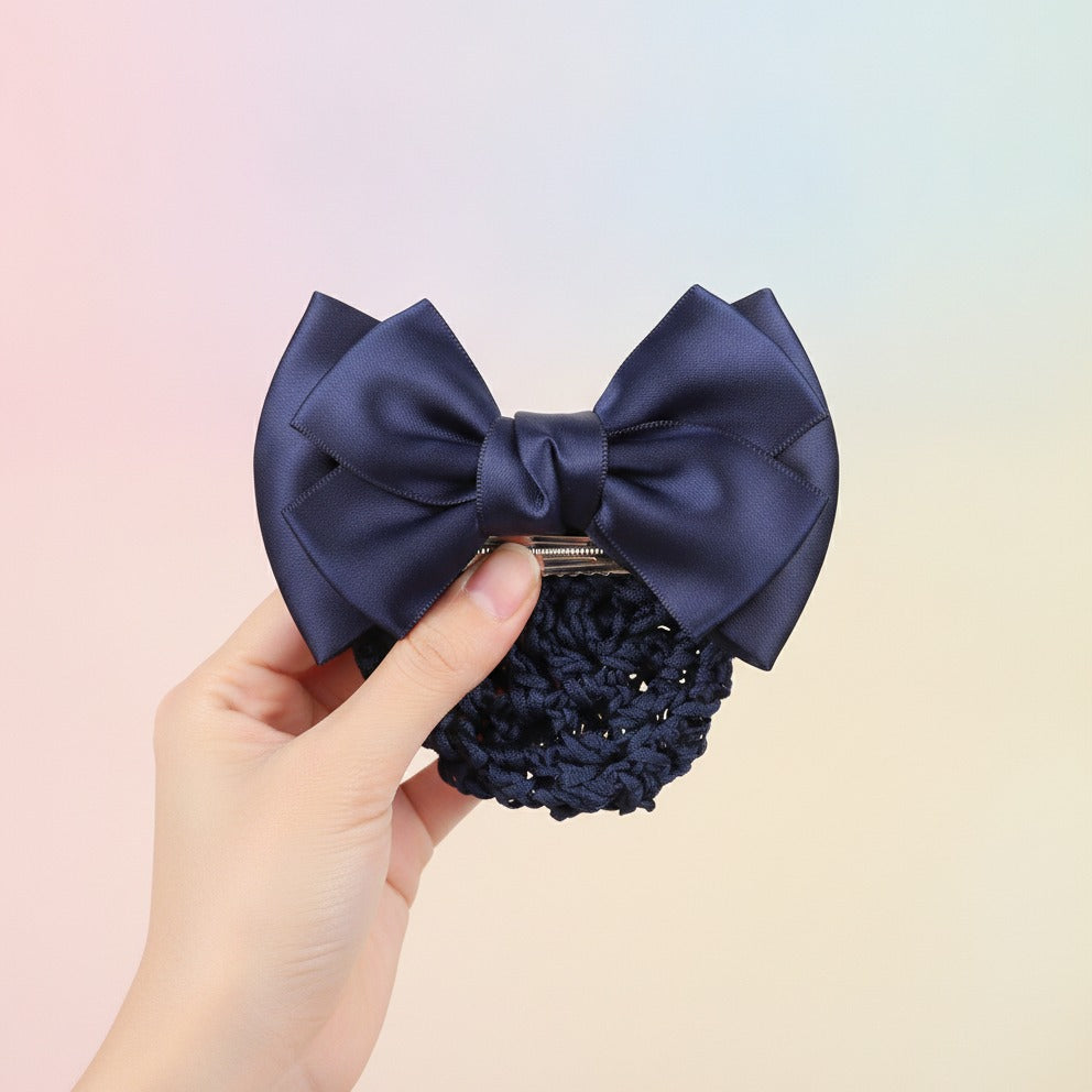 Satin Bow Hair Claw - Navy