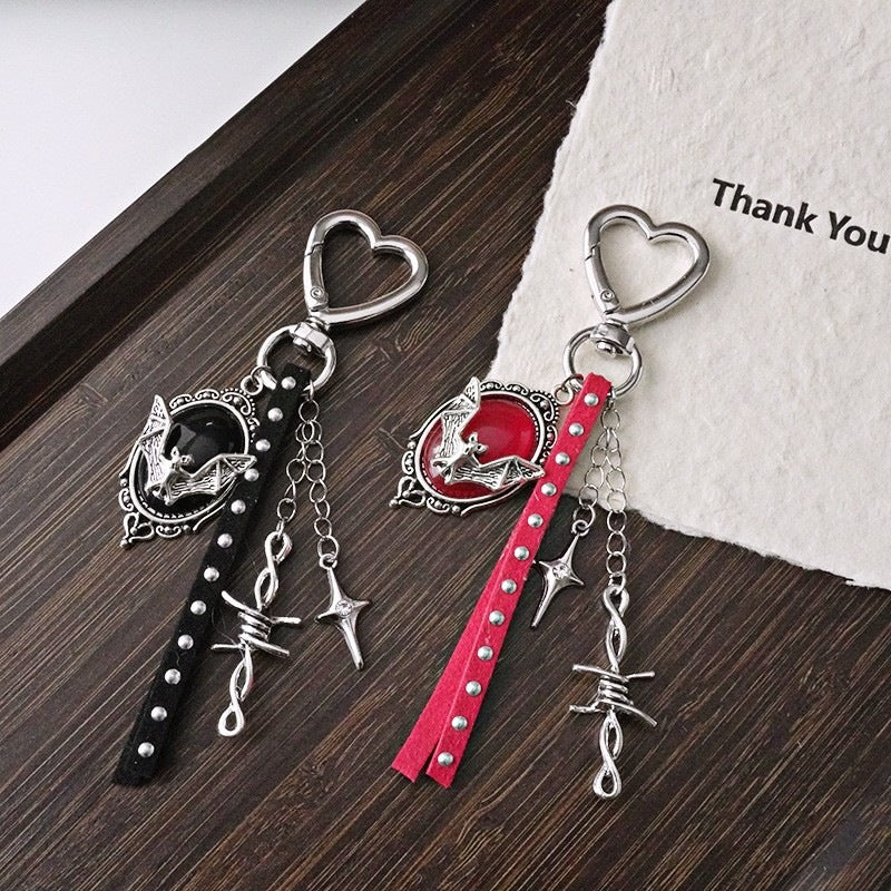 Gothic Cross Keychain Halloween Bag Charm Accessory - Red