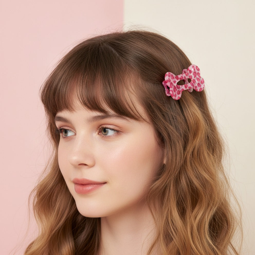 Polka Dot Bone Hair Claw - Pink Leopard