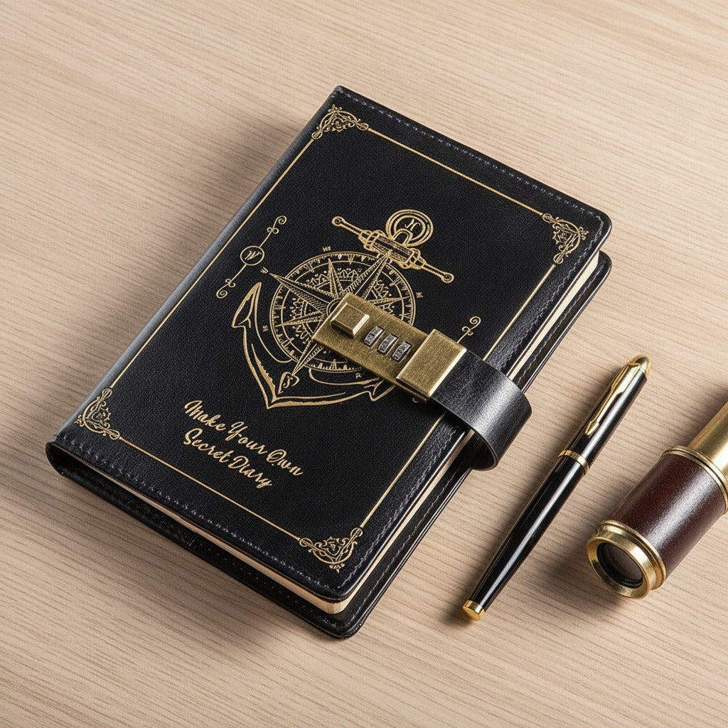 Vintage Lock Diary with Pen - Black