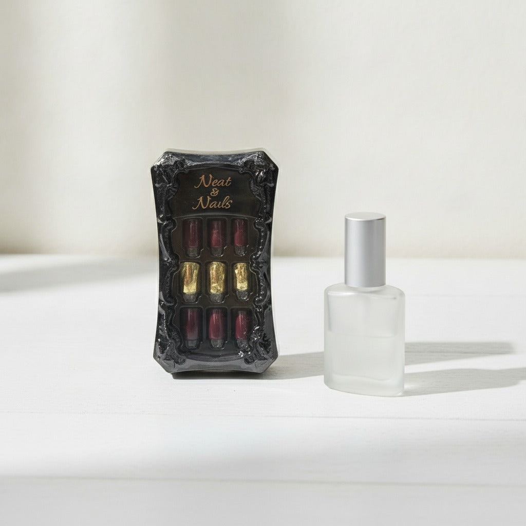 Neat & Nails Press-On Ring Set - Burgundy & Gold