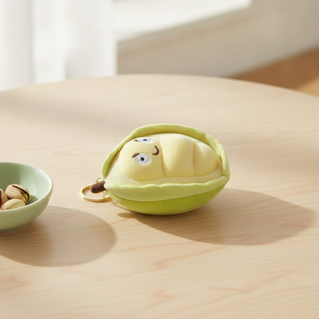 Happy Pea Pod Plush Keychain - Yellow