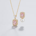 Pink Gem & Pearl Jewelry Set - Gold