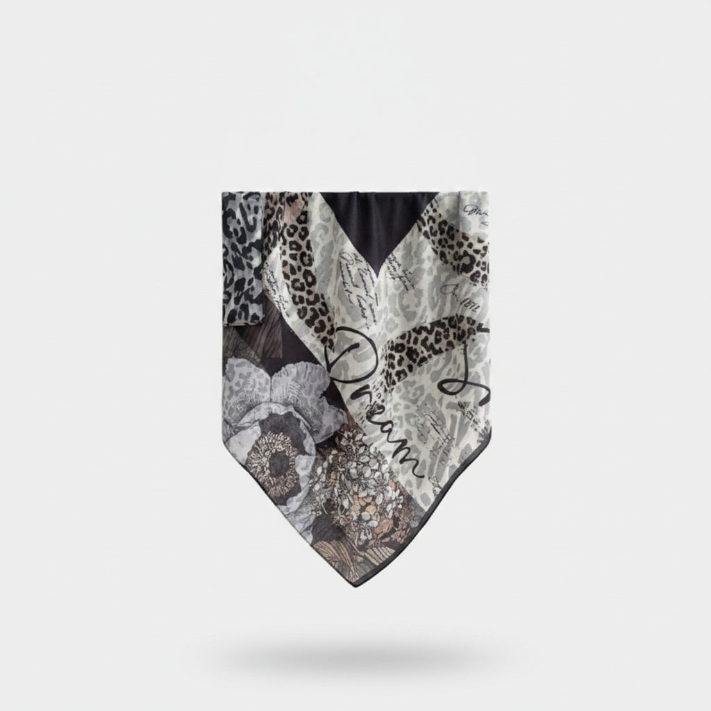 Mixed Print Silk Scarf Dark Coffee