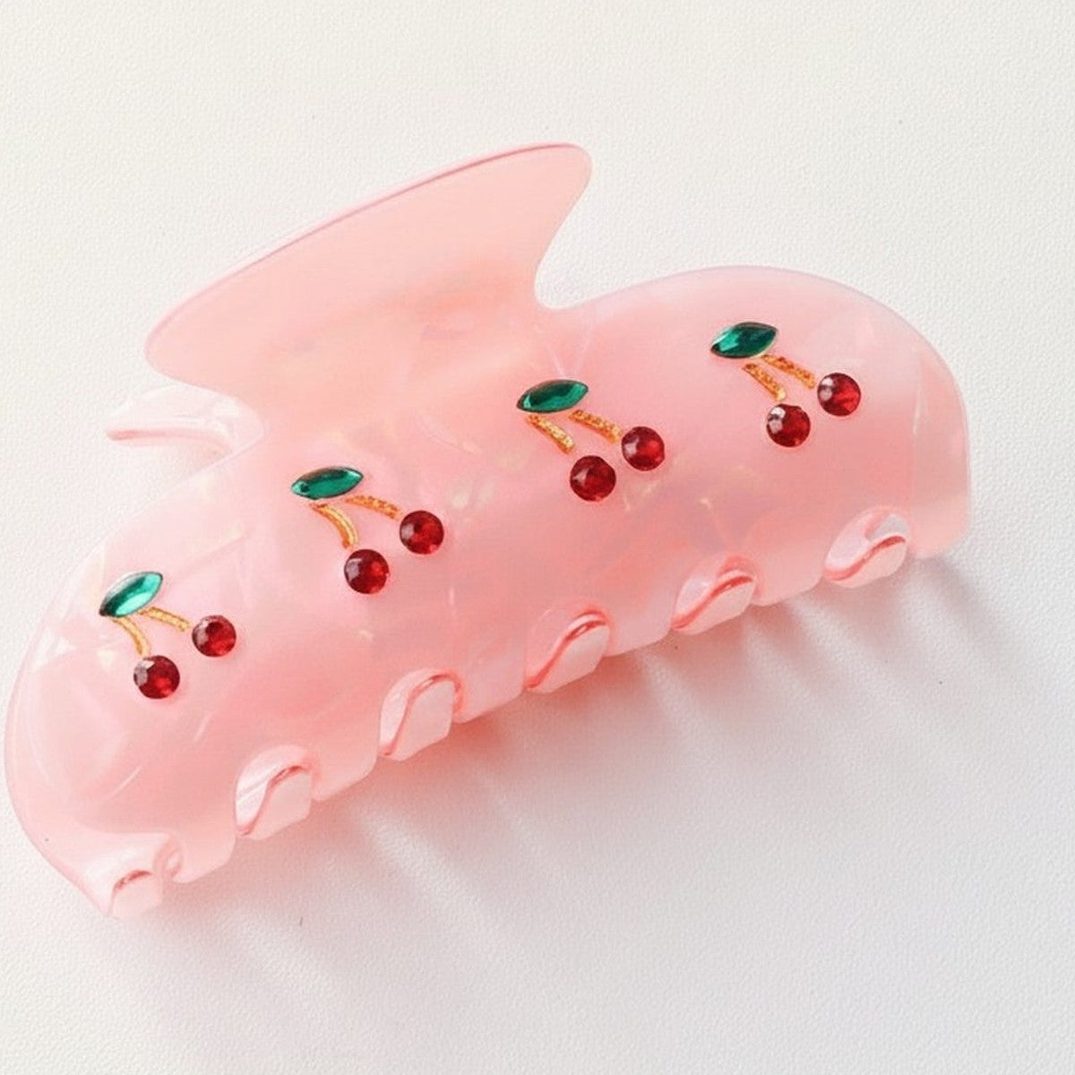 Cute Pink Marbled Cherry Rhinestone Hair Claw Clip – novelty & toys (view 1)