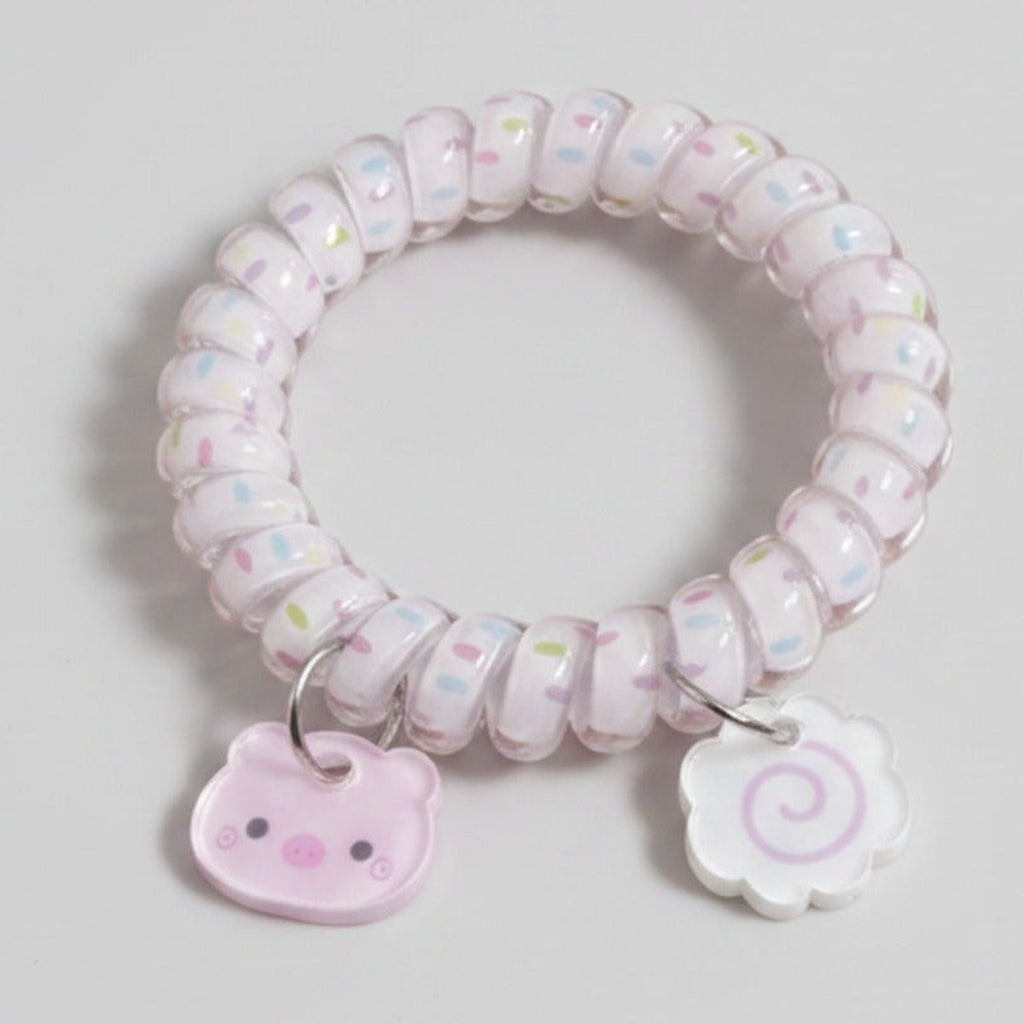 Pink Beaded Hair Tie With Cute Cat Charm – hair accessories (view 1)