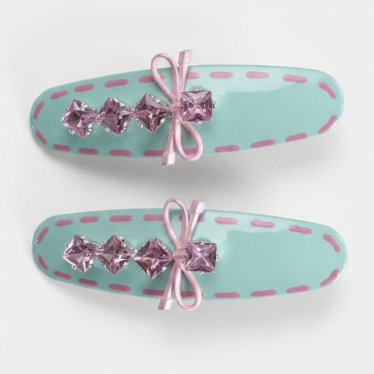 Mint Glitter Bow Hair Clips Rhinestone Set – hair accessories (view 1)