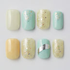 Pastel Glitter Press-On Nail Set - Mint & Cream