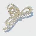 Rhinestone Bow Pearl Hair Claw Clip Gold – hair accessories (view 1)