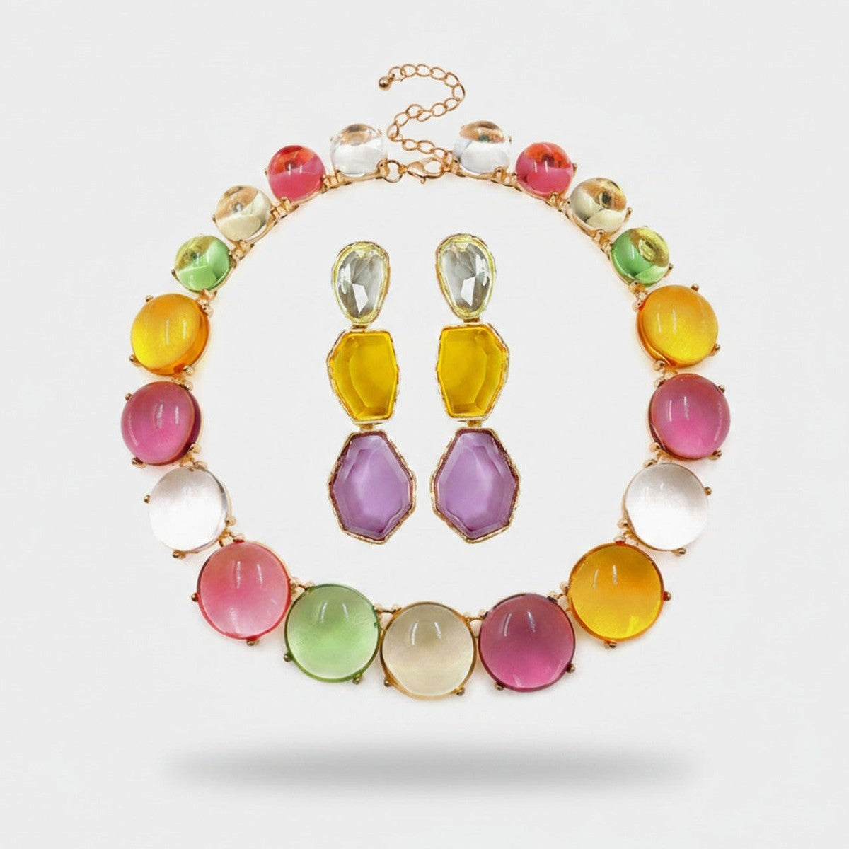 Rainbow Cabochon Beaded Necklace & Earrings Set – jewelry (view 1)