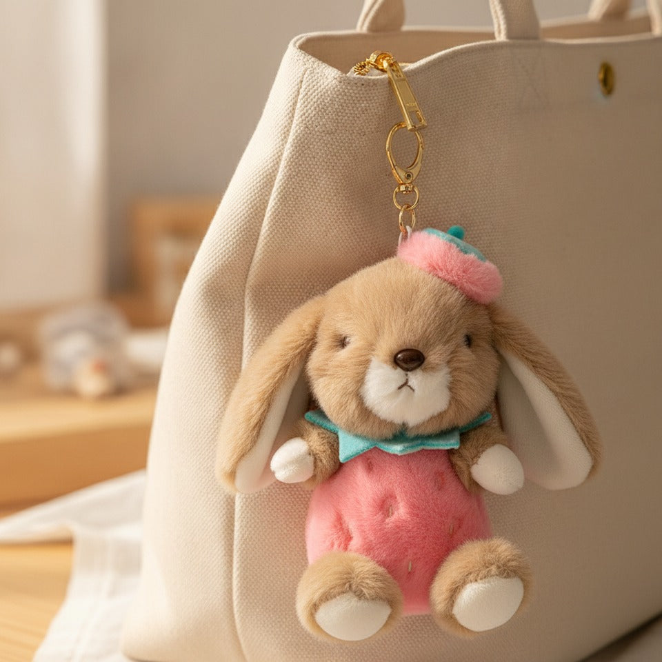 Fuzzy Bunny Keychain - Deep Pink