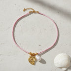 Starfish & Shell Charm Rope Necklace - Light Blue