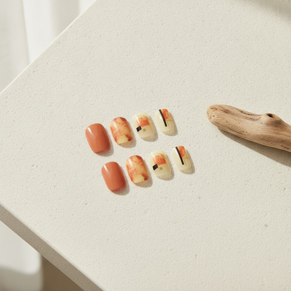Autumn Vibes Nail Art Set - Burnt Orange & Cream