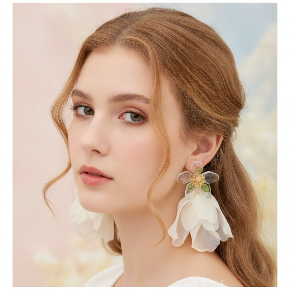Pom Pom Petal Drop Earrings - Type 25