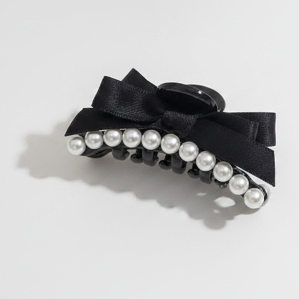 Black Pearl Beaded Hair Claw Clip With Bow – hair accessories (view 1)