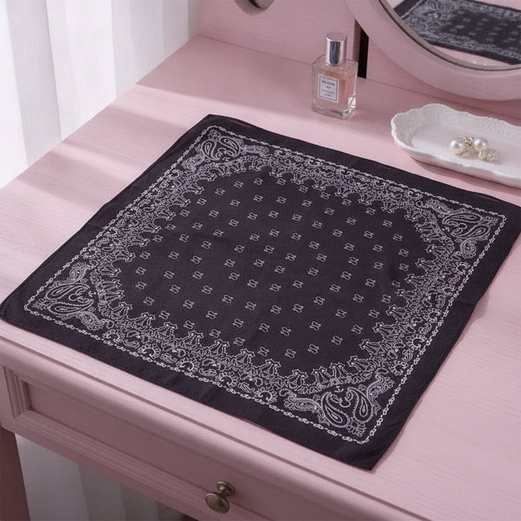 Ornate Bandana Square Scarf - Charcoal