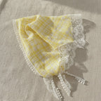 Embroidered Floral Mini Bonnet Headwrap - Yellow Plaid