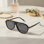 Retro Aviator Sunglasses with Gold Trim Black & Gold