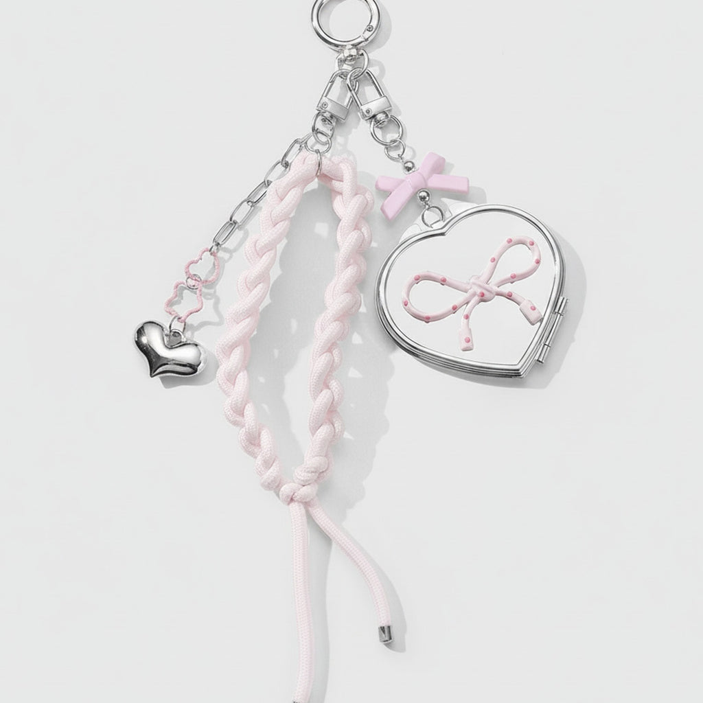 Pink Braided Heart Keychain With Bow Charm – novelty & toys (view 1)