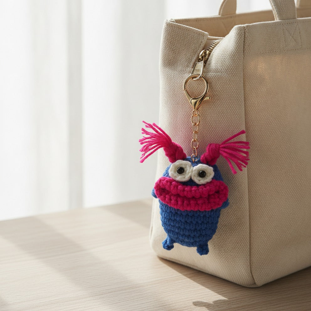 Fuzzy Monster Keychain Set - Blue