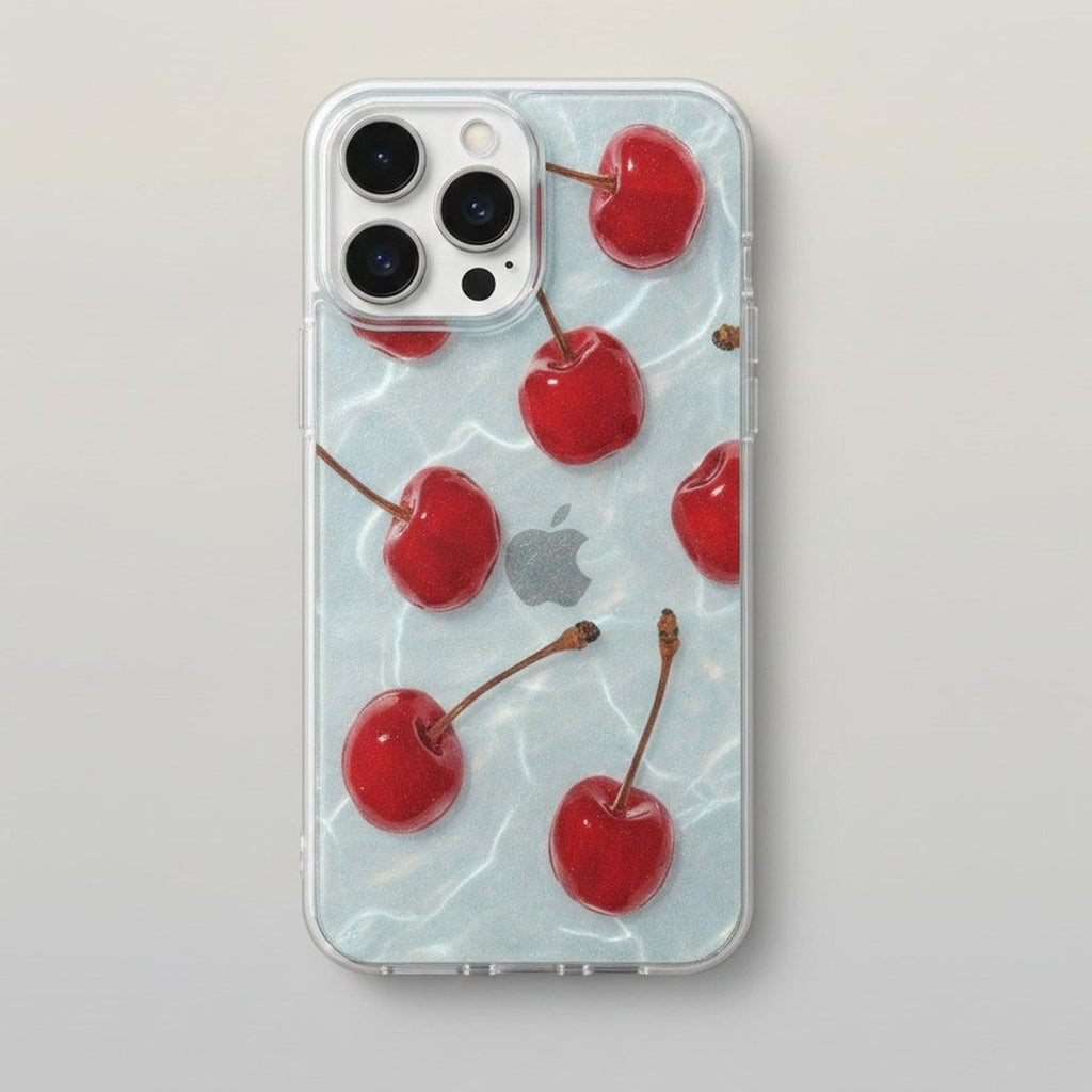 Clear Wavy Red Cherry Design iPhone Case – tech (view 1)