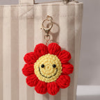 Smiley Flower Crochet Keychain - Red Smiley