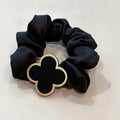 Black Scrunchie With Gold Clover Charm – hair accessories (view 1)
