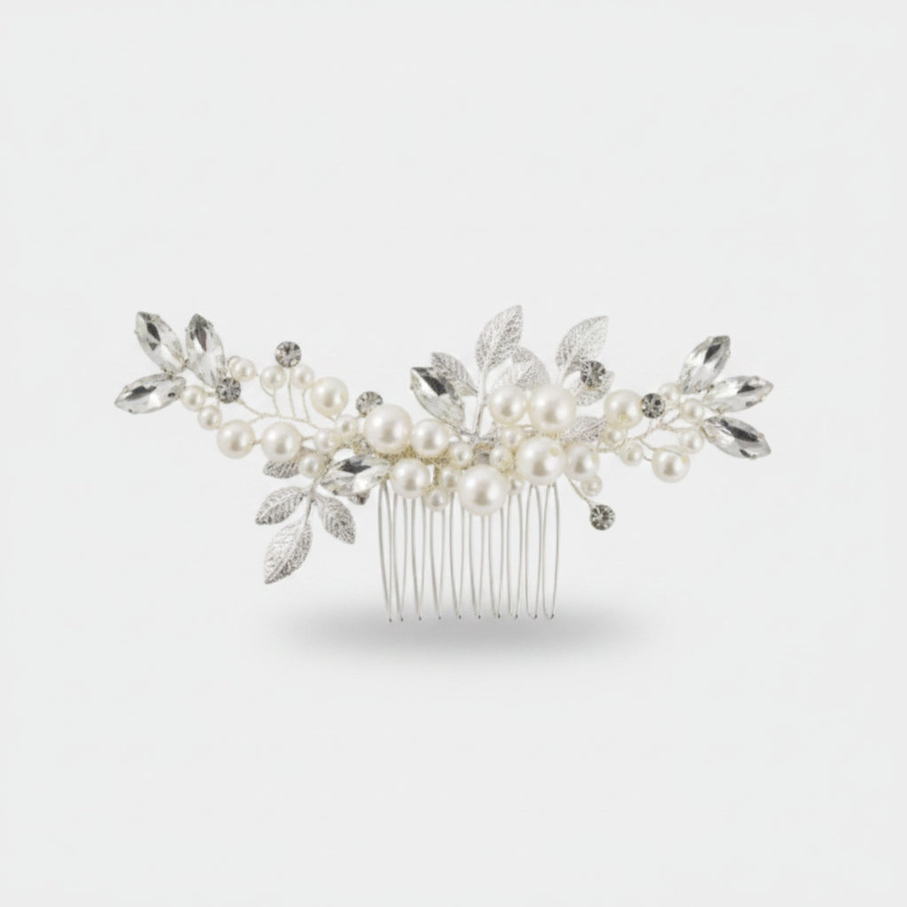 Pearl & Leaf Silver Hair Comb Silver Pearl