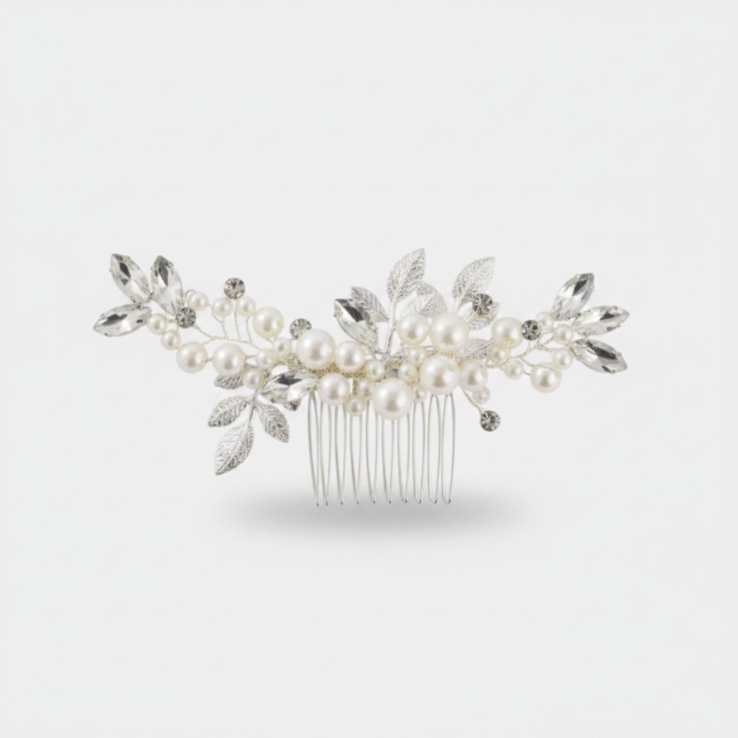 Pearl & Leaf Silver Hair Comb Silver Pearl