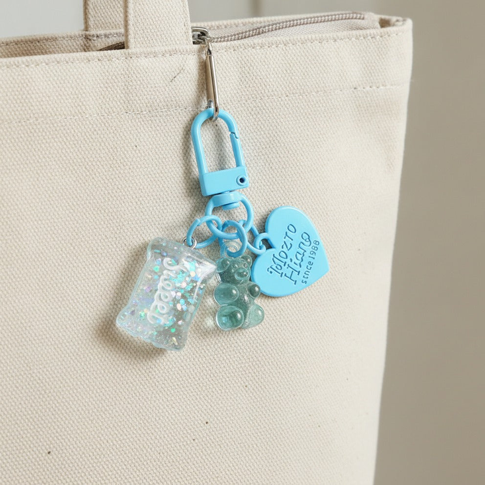 Candy Bear Heart Charm Keychain - Blue