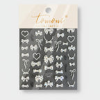 White Pearl Bow Heart Nail Art Stickers – Korean nail care (view 1)