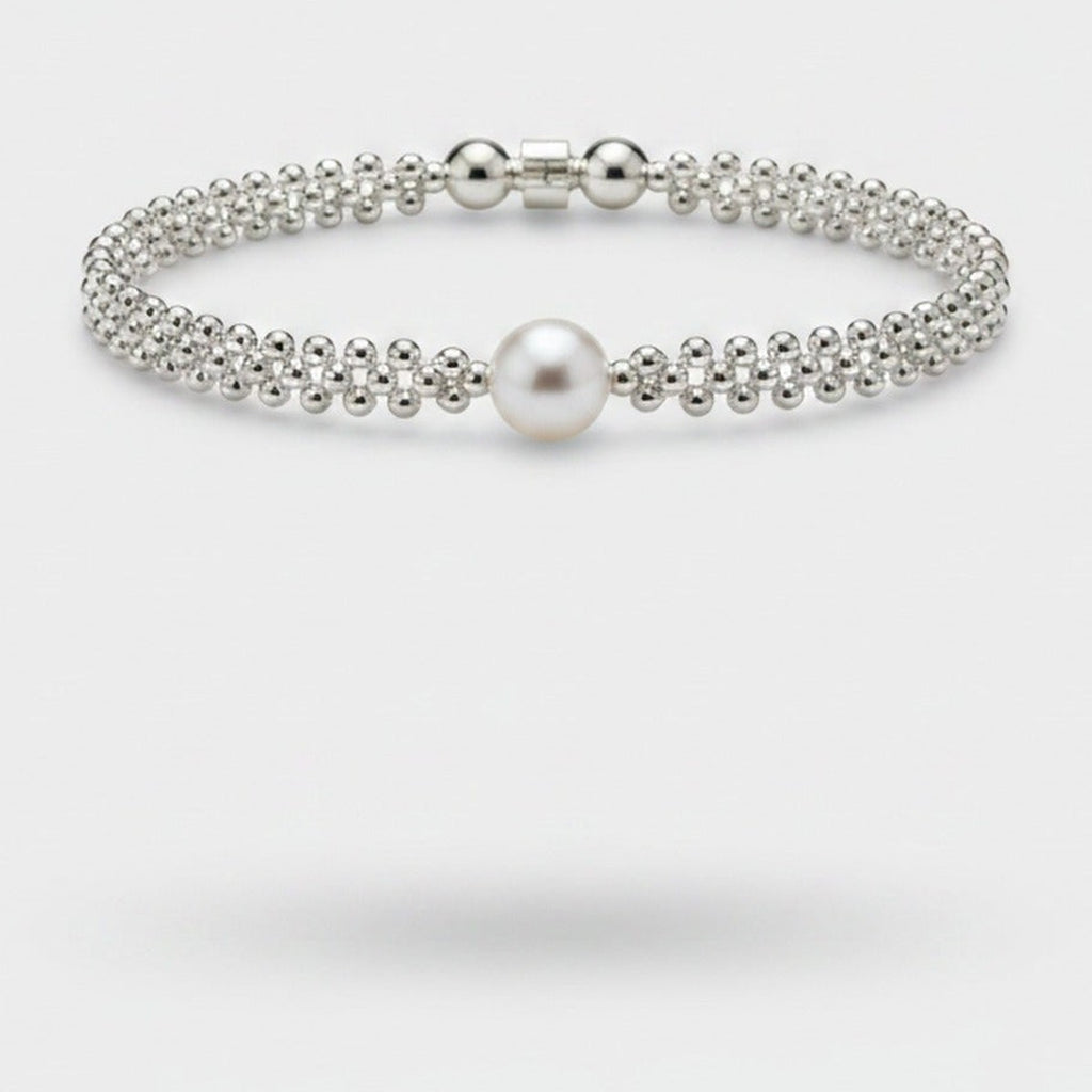 Silver Beaded Bracelet With Pearl Accent – jewelry (view 1)
