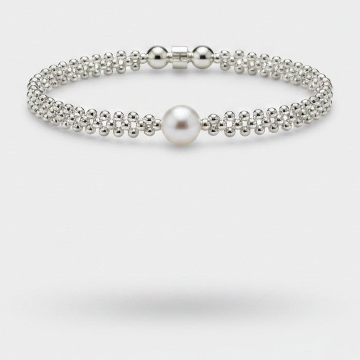 Silver Beaded Bracelet With Pearl Accent – jewelry (view 1)