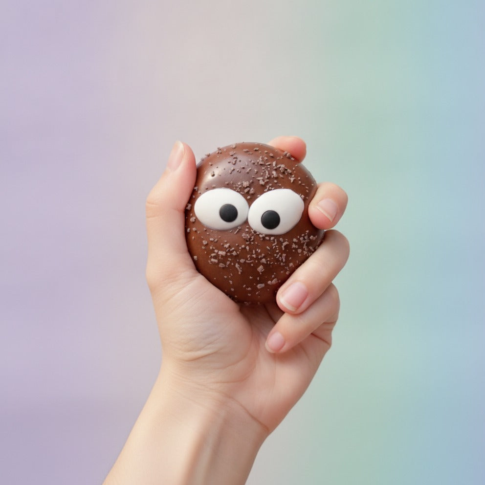 Cute Chocolate Sprinkle Googly Eye Treat - squeeze in hand