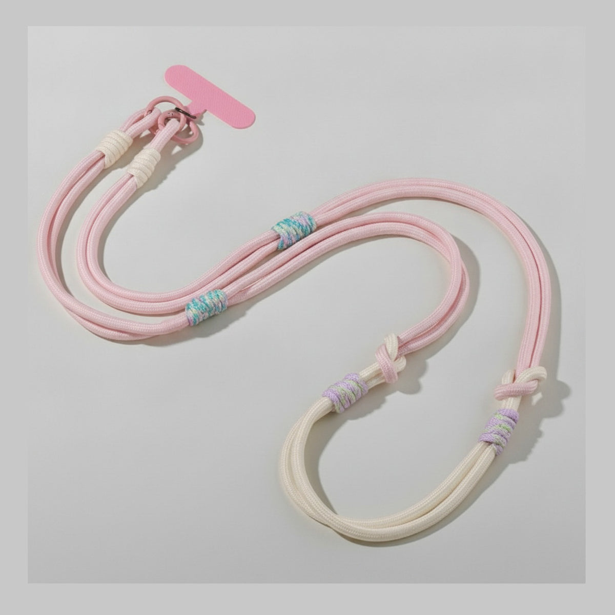 Rope Phone Strap With Beaded Detailing - Pink Beige Adjustable Crossbody/Lanyard/Wristlet – tech (view 1)