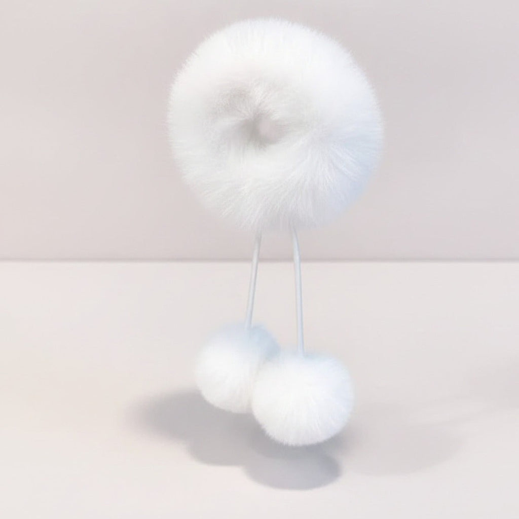 Fluffy Pom Pom Hair Clip Set White – hair accessories (view 1)