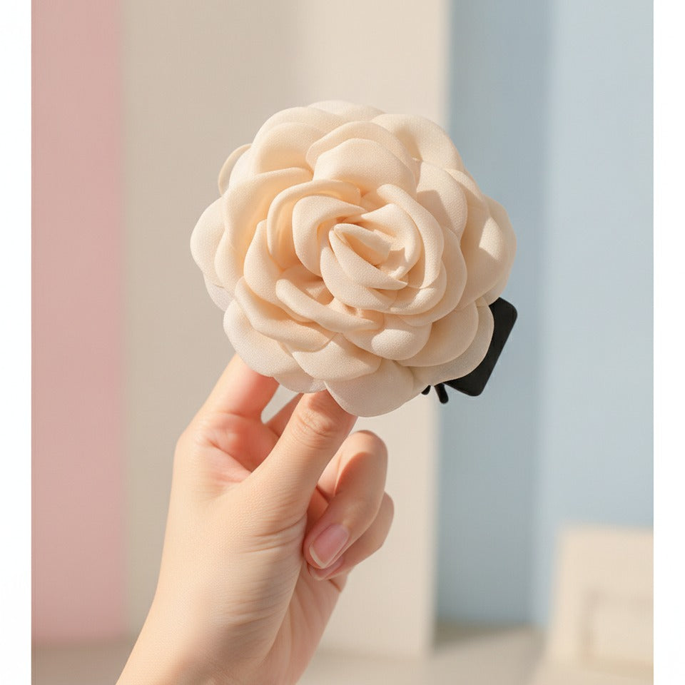 Rose Bloom Hair Claw - Beige