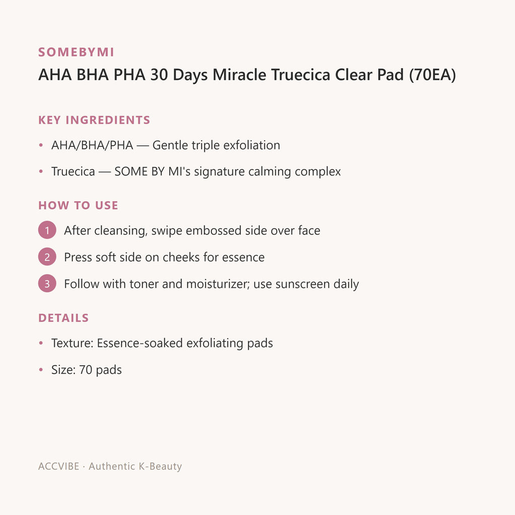 SOMEBYMI AHA BHA PHA 30 Days Miracle Truecica Clear Pad (70EA) – Korean toner pad (view 2)
