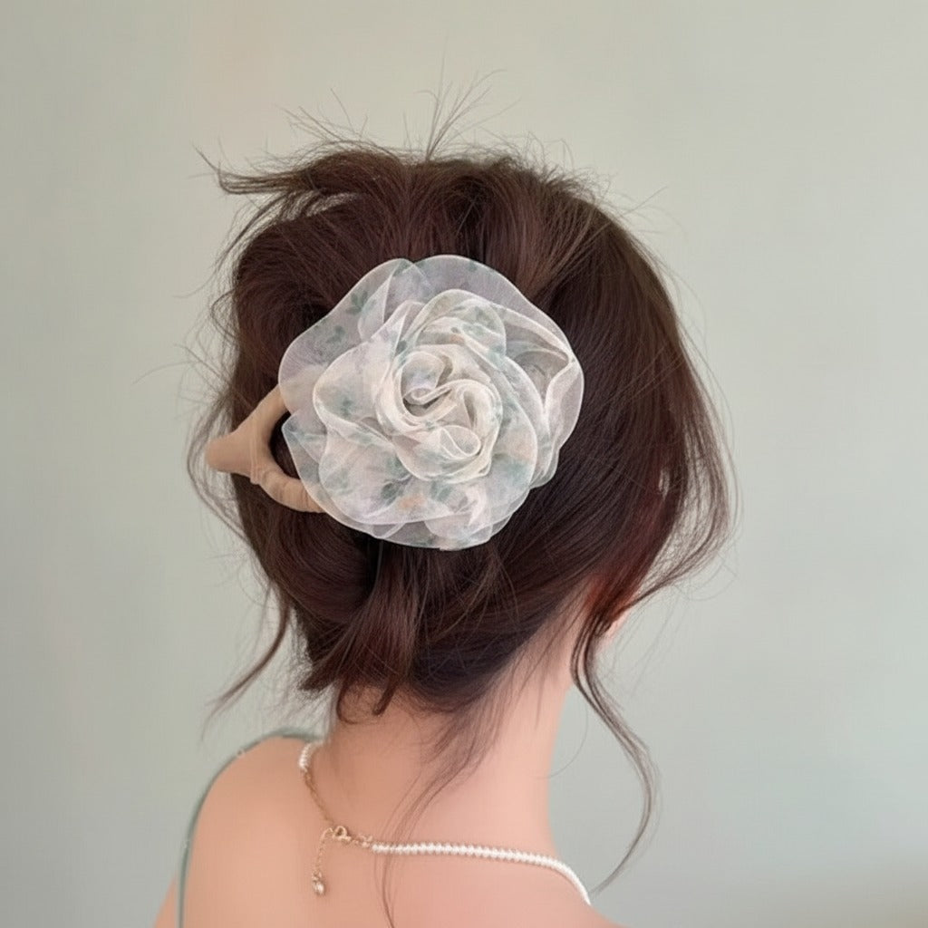 Watercolor Bloom Hair Claw - Green