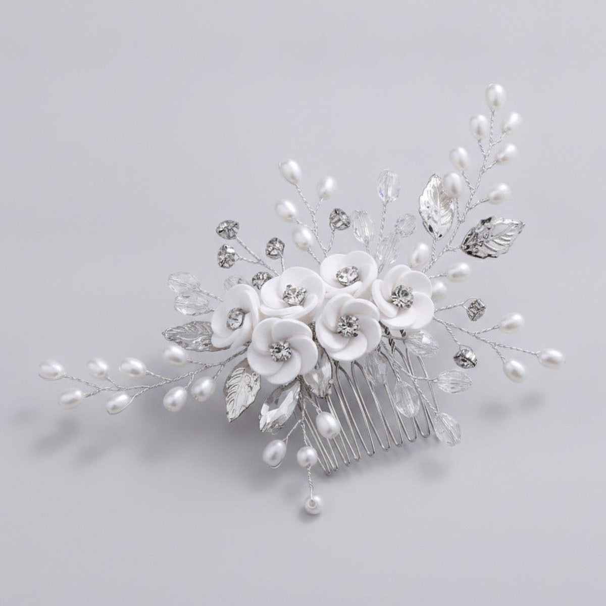 Pearl Flower Hair Comb Set - White Pearl