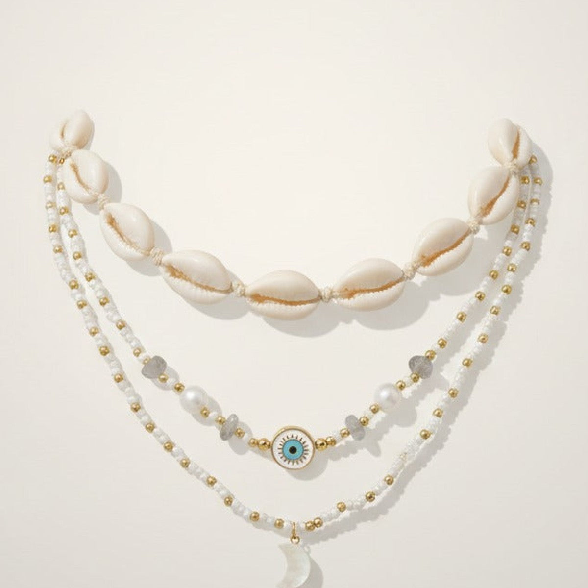 Layered Shell Evil Eye Moon Charm Necklace – jewelry (view 1)