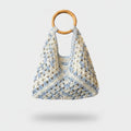 Cream Blue Crochet Tote Bag with Wooden Handle – bags & wallets (view 1)