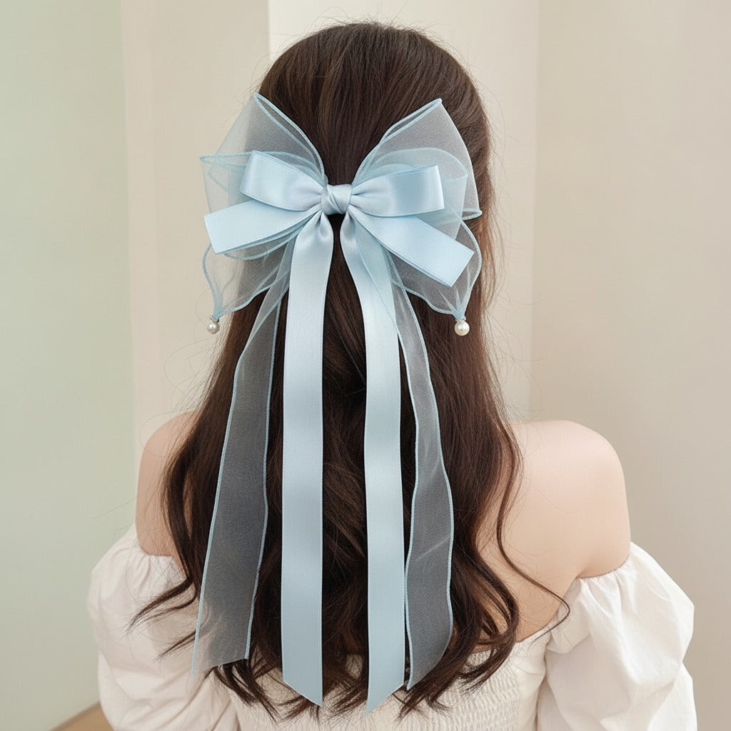 Sheer Bow Hair Claw - Blue