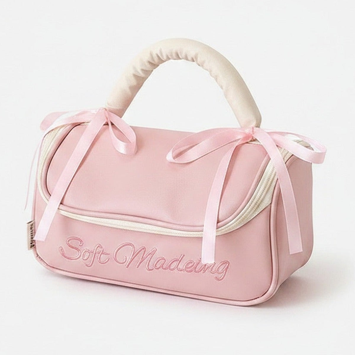 Soft Madeing Bow Handle Cosmetic Bag - Blush Pink