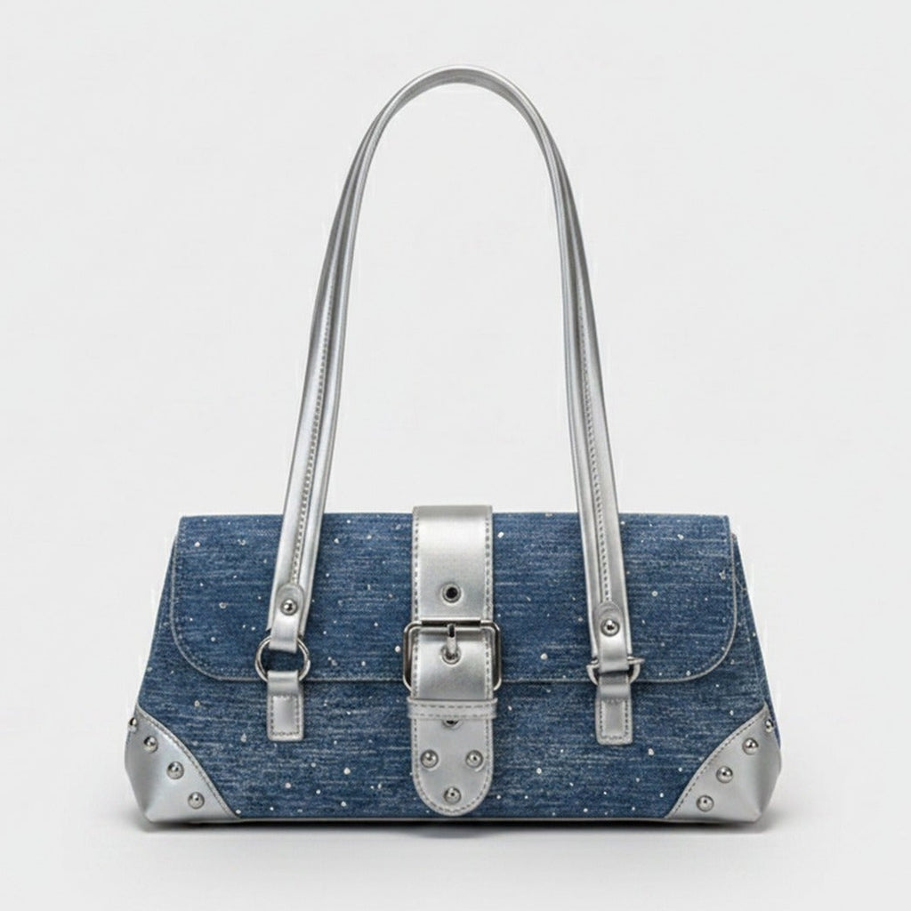 Silver Buckle Denim Shoulder Bag – apparel accessories (view 1)