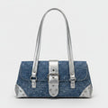 Silver Buckle Denim Shoulder Bag – apparel accessories (view 1)